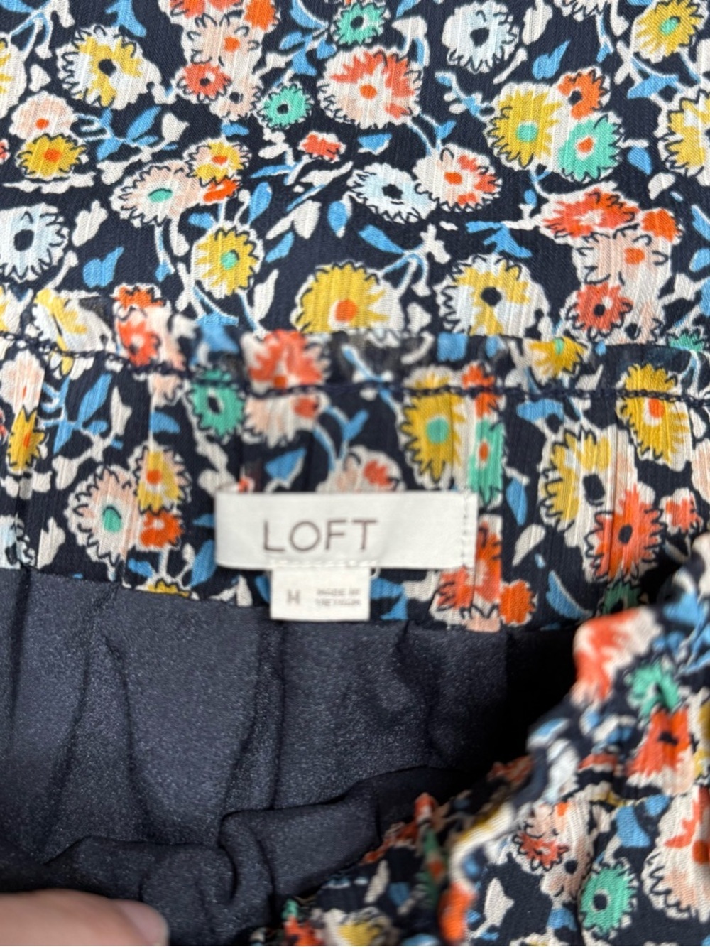 LOFT Navy Floral Blouse and skirt with Coral, Yellow & Teal Accents - Picture 5 of 5